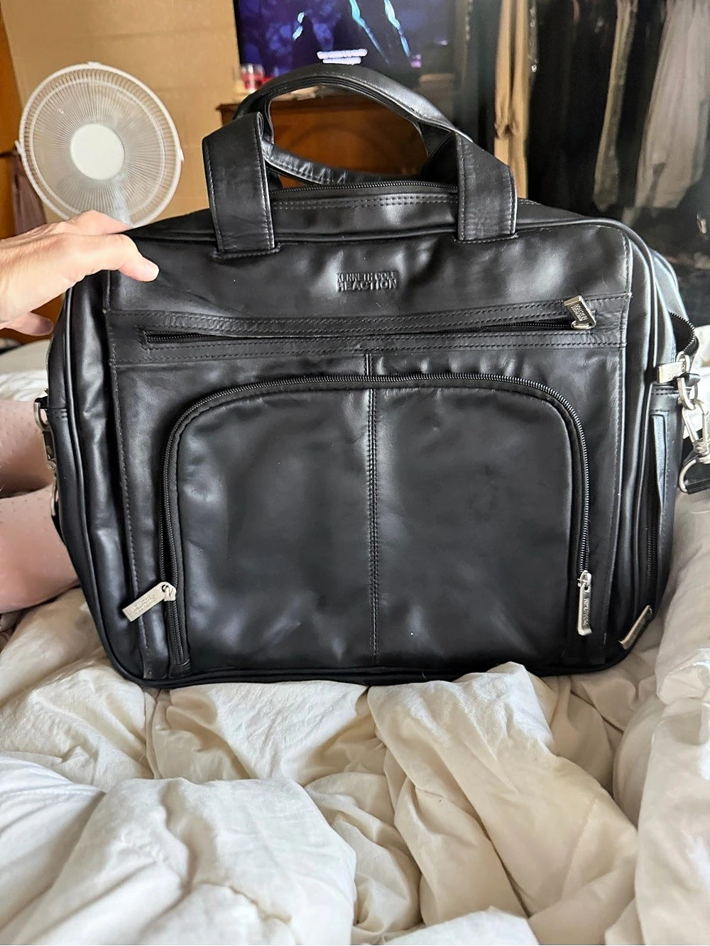 Kenneth Cole Reaction Black Leather Laptop Bag Briefcase